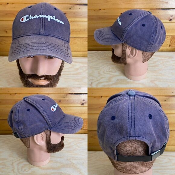 CHAMPION Brand Distressed Strapback Adjustable Hat Cap Dad Mom Unisex Blue - Picture 1 of 8
